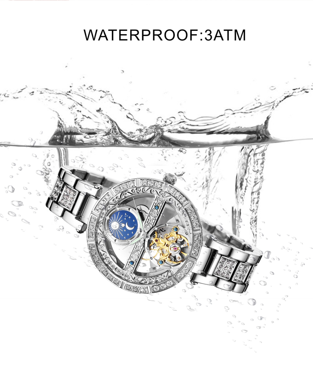 Luxury Women's Waterproof Skel - Skeleton Mechanical Watch recension och pris
