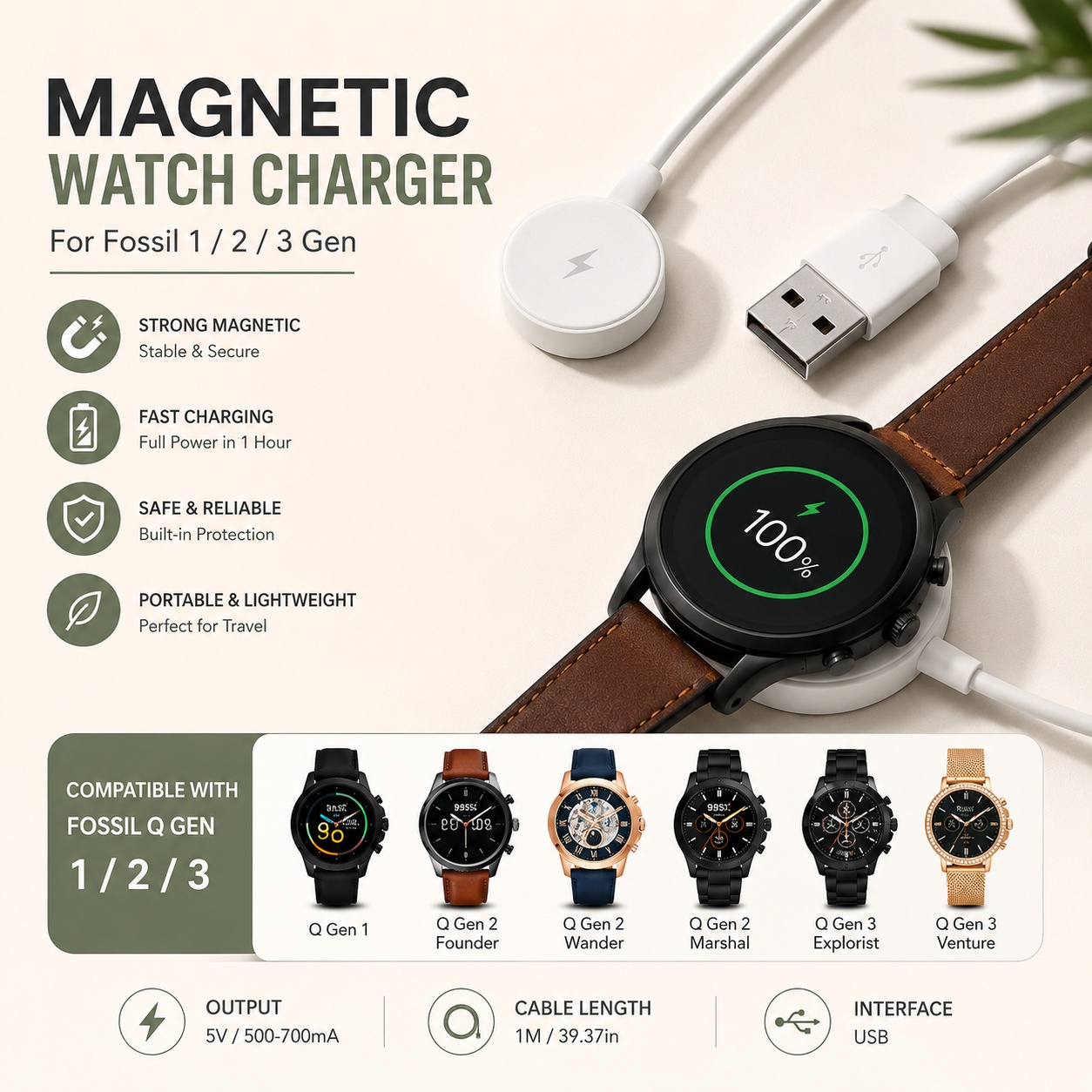 USB Watch Charger Adapter Smar - Fossil Watches Smartwatch Charger recension och pris